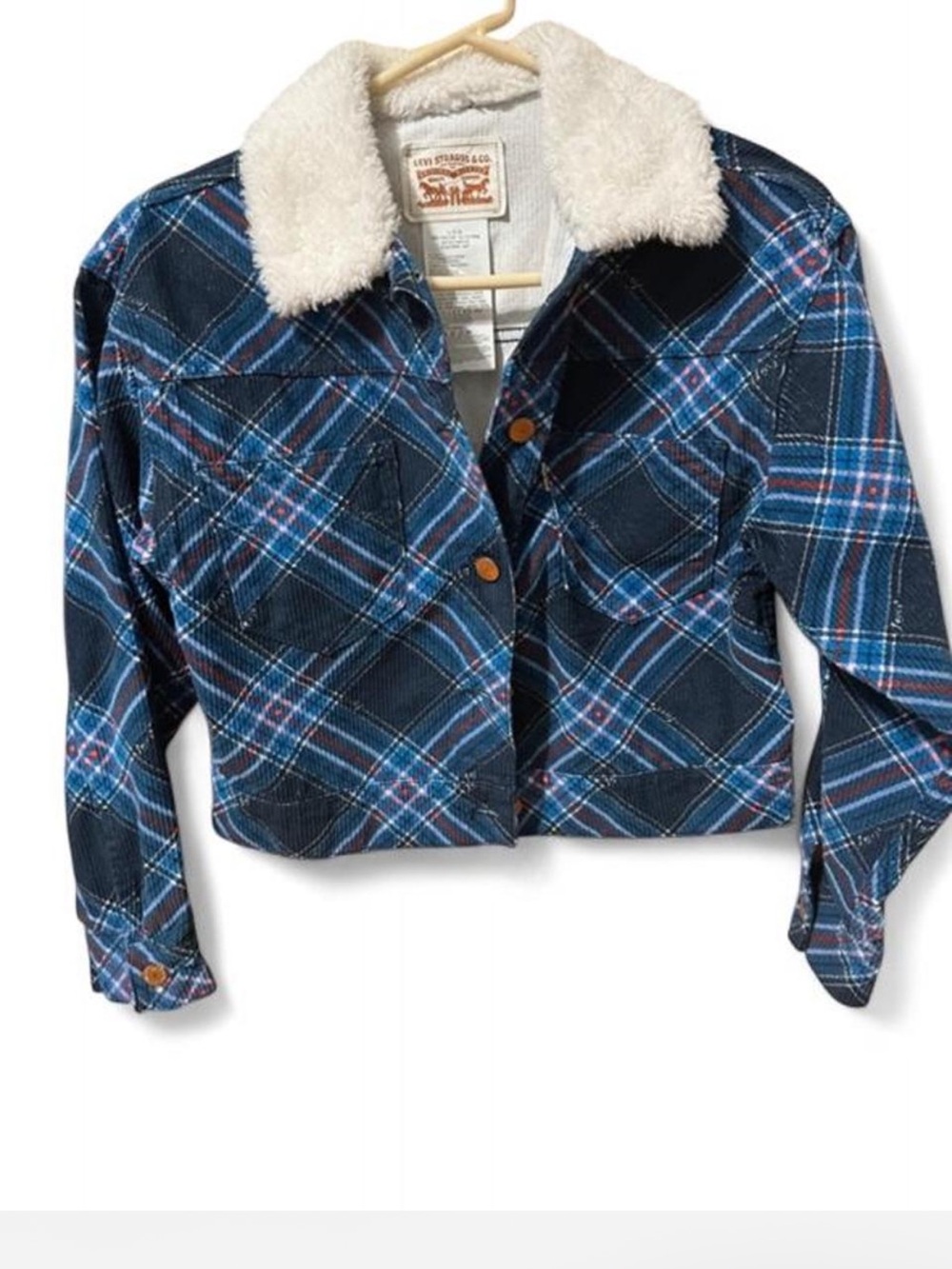 NWOT Levi’s x Clements Twins Plaid Corduroy Sherpa Cropped Jacket Youth L 12-13
